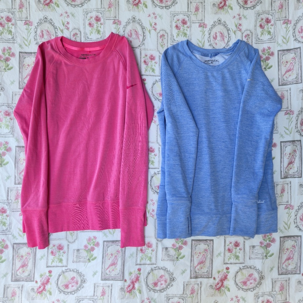 Nike Golf Dri-Fit Women's Crew Neck Pullover Shirts Lot of 2 Pink Blue S